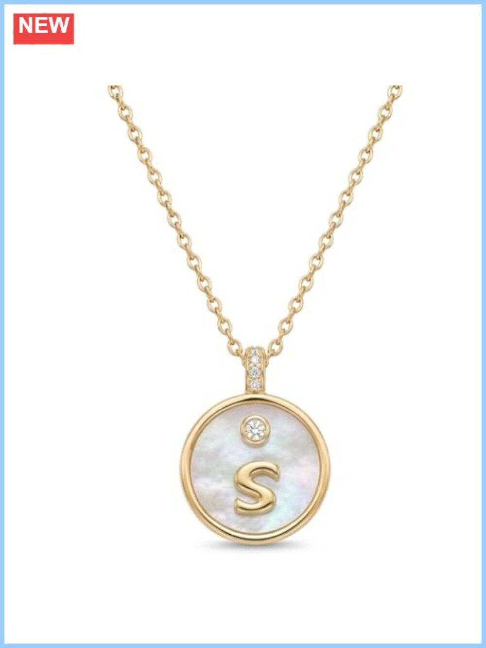 14K Gold Plated Initial Necklace with Mother of Pearl Pendant, Cubic Zirconia,